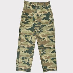 We the Free by Free People Remy Wide Crop Jeans Pants Camo Green Size 25